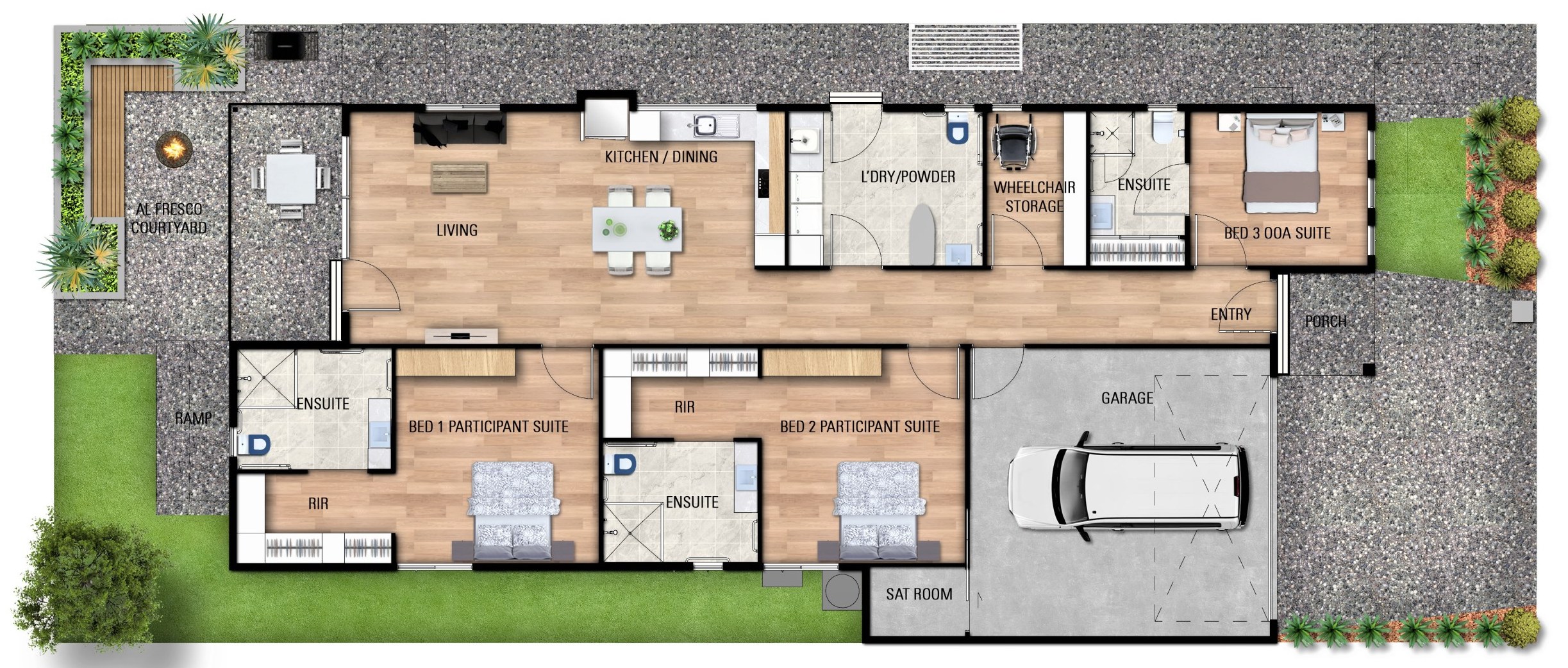Floor plan of the Banksia 240 two-resident High Physical Support design